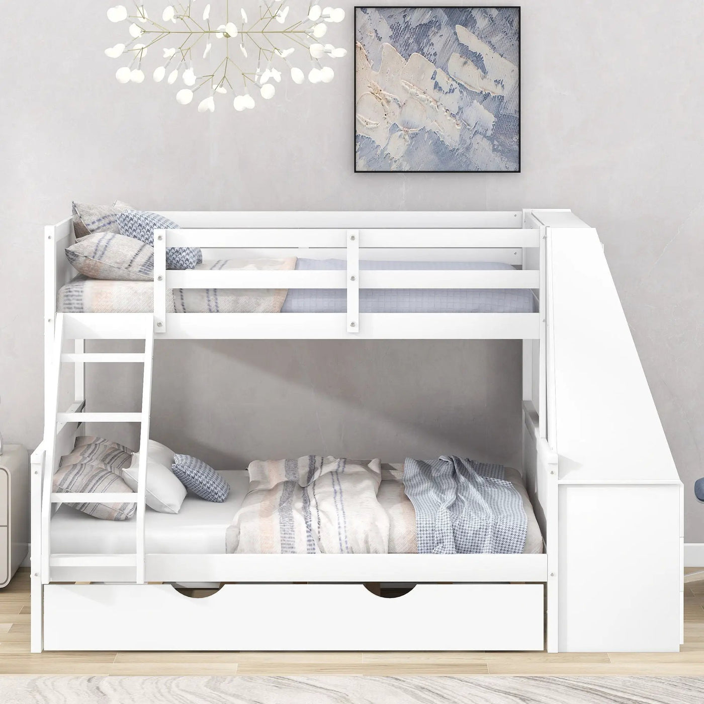 Bunk Bed With Trundle And Built In Desk, 3 Storage Drawers And Shelf by Unique Piece Furniture