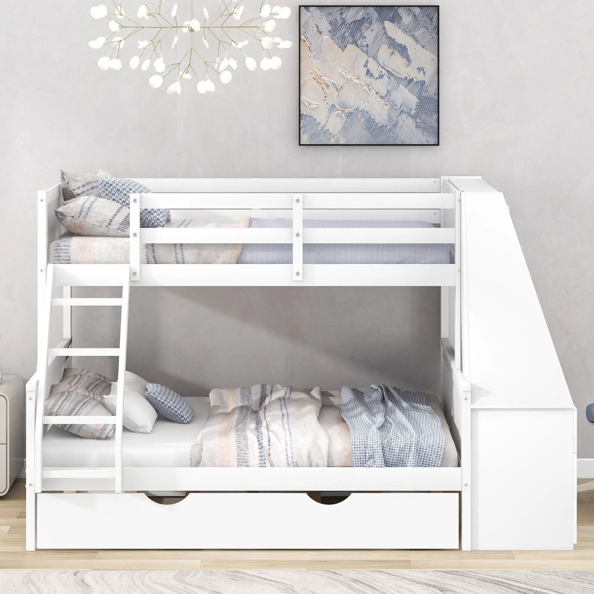 Bunk Bed With Trundle And Built In Desk, 3 Storage Drawers And Shelf by Unique Piece Furniture