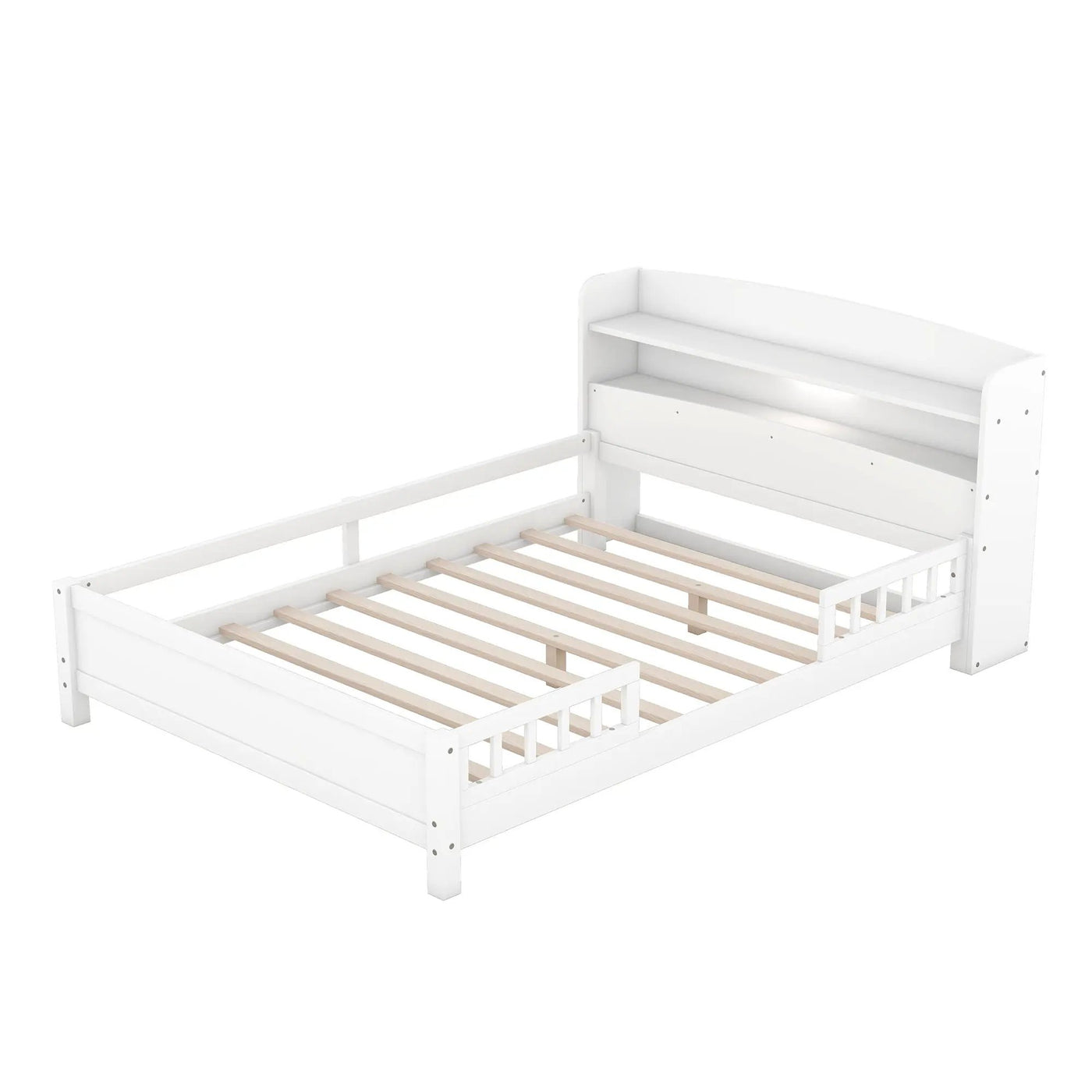Wood Platform Bed With Built In LED Light, Storage Headboard And Guardrail by HouseOfZazla
