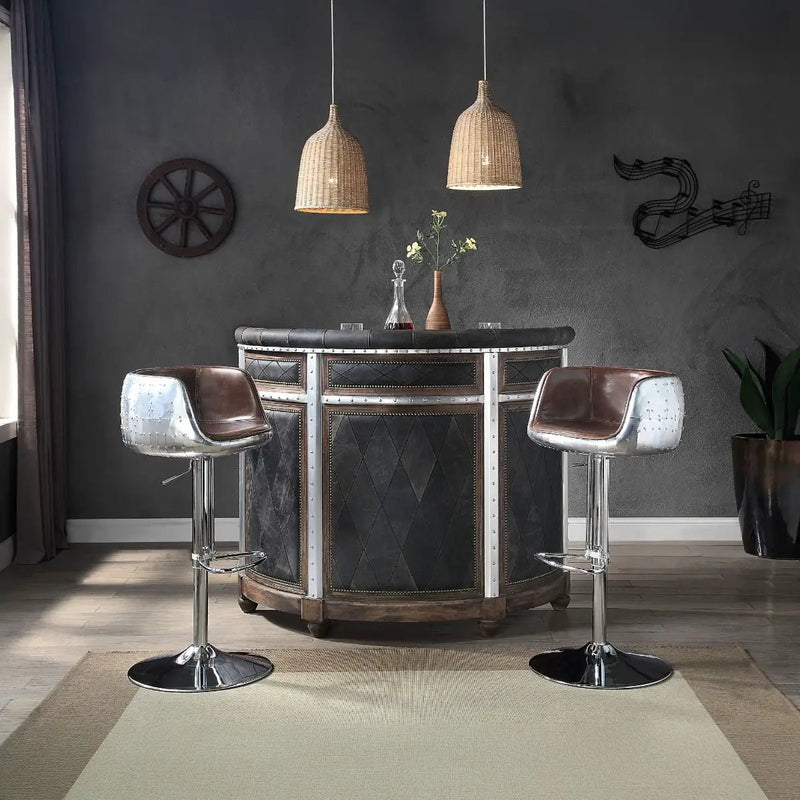 Brancaster - 41" Adjustable Stool With Swivel - Vintage Brown Top Grain Leather & Aluminum by Unique Piece Furniture