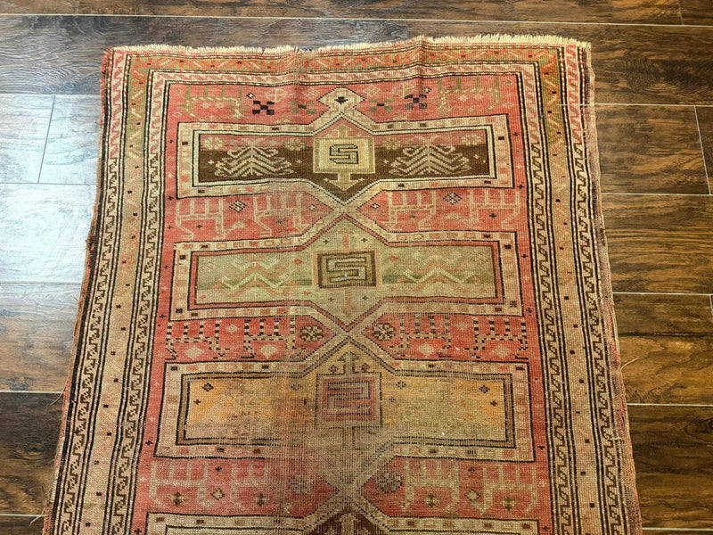 Antique Turkish Melas Rug 3x5, Geometric Carpet, 1920s Wool Rug, Bohemian Rug, Low Pile Rug, Tribal Rug by Jewel Rugs