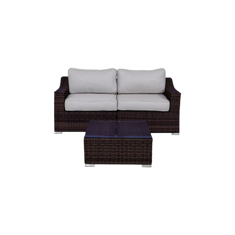 Wicker 2 Person Conversation Set, Durable Outdoor Seating With Cushions Mix - Brown Mix by Unique Piece Furniture