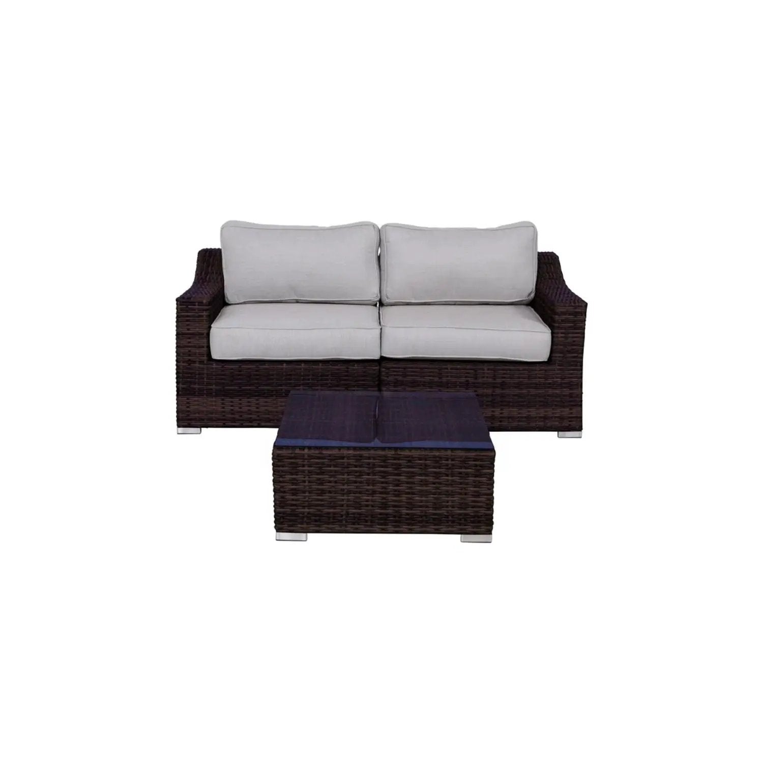 Wicker 2 Person Conversation Set, Durable Outdoor Seating With Cushions Mix - Brown Mix by HouseOfZazla