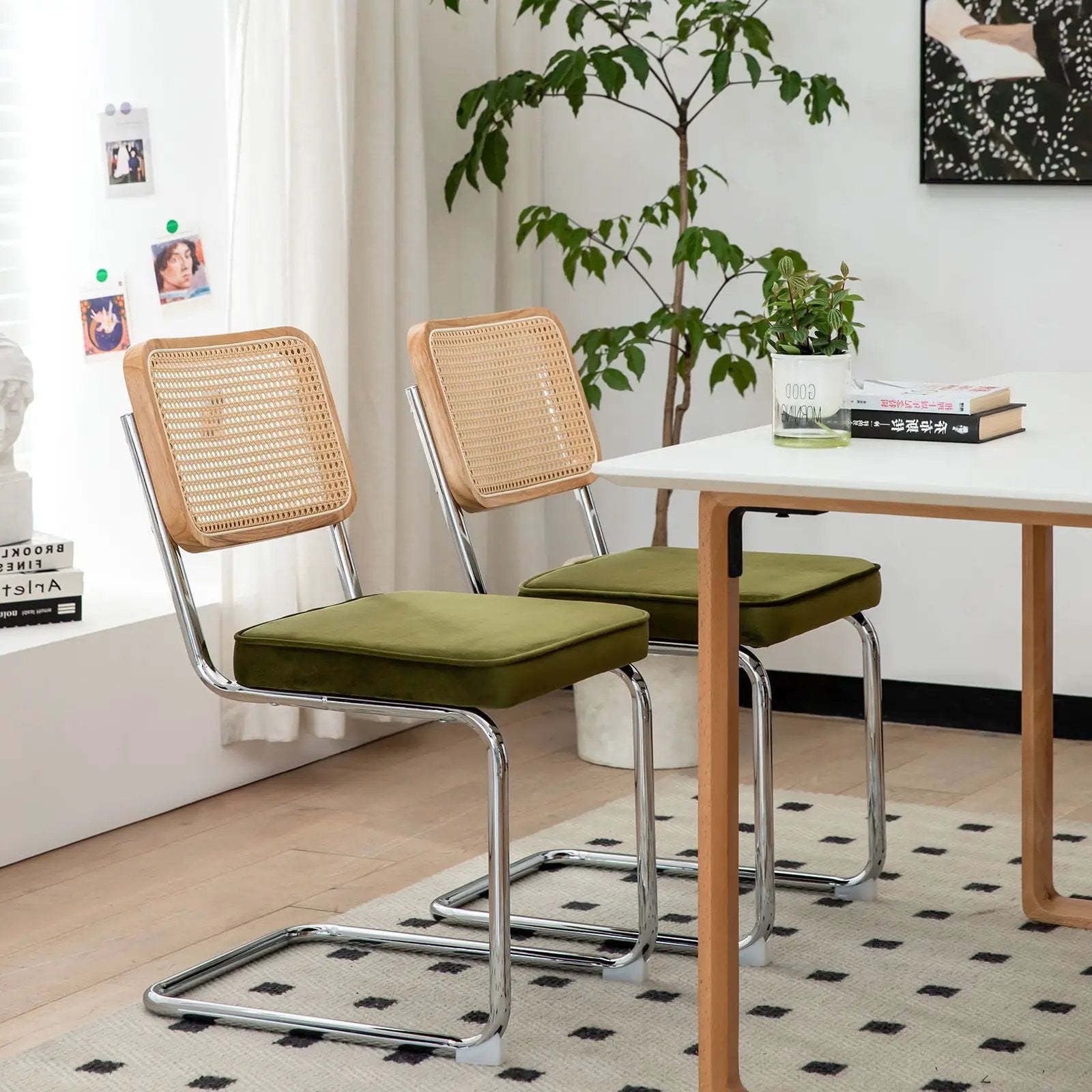 Rattan Side Accent Dining Chairs With Painted Legs (Set of 2) by Unique Piece Furniture