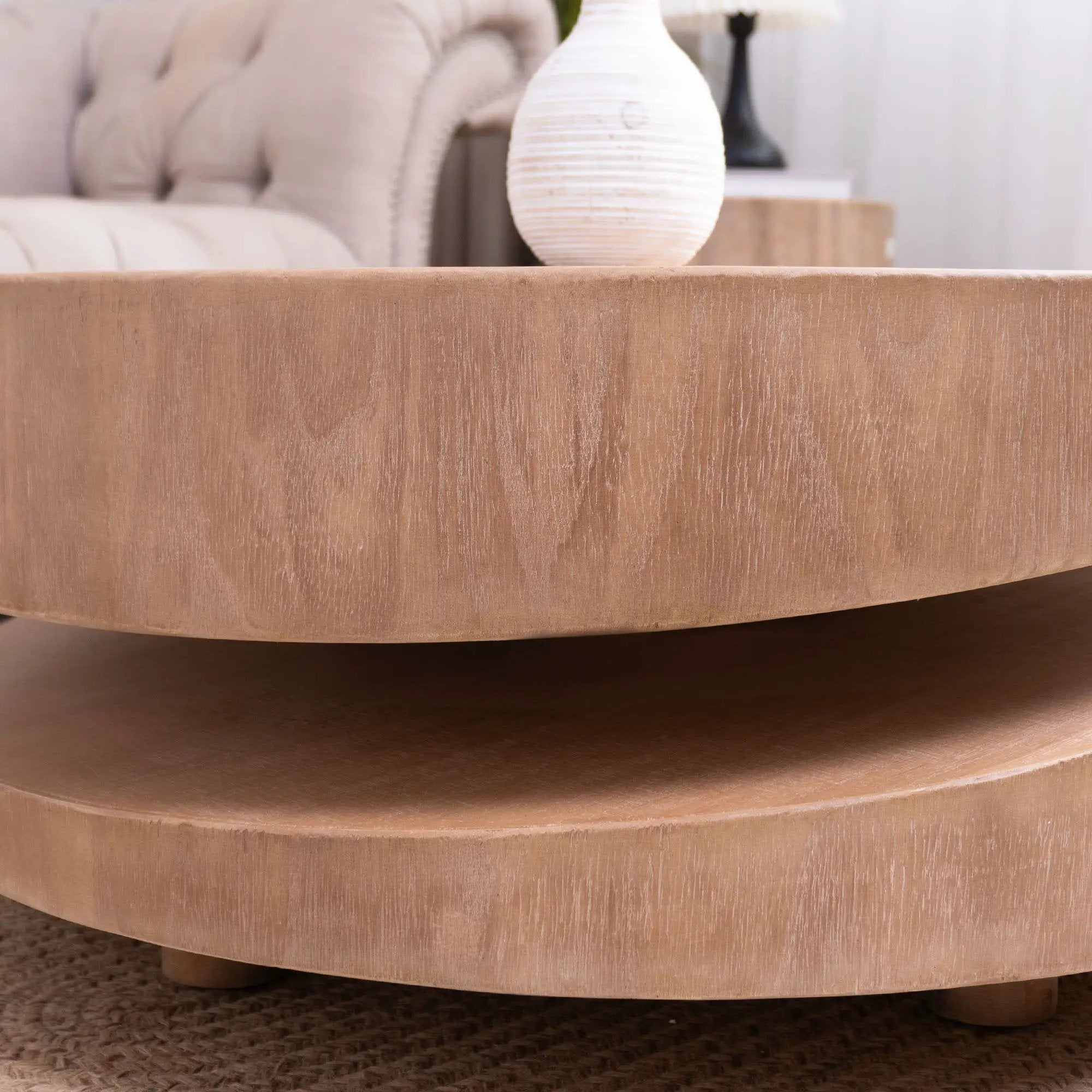 Modern Round Wood Coffee Table, Accent Table For Living Room - Antique Natural / Natural / Rustic by Unique Piece Furniture