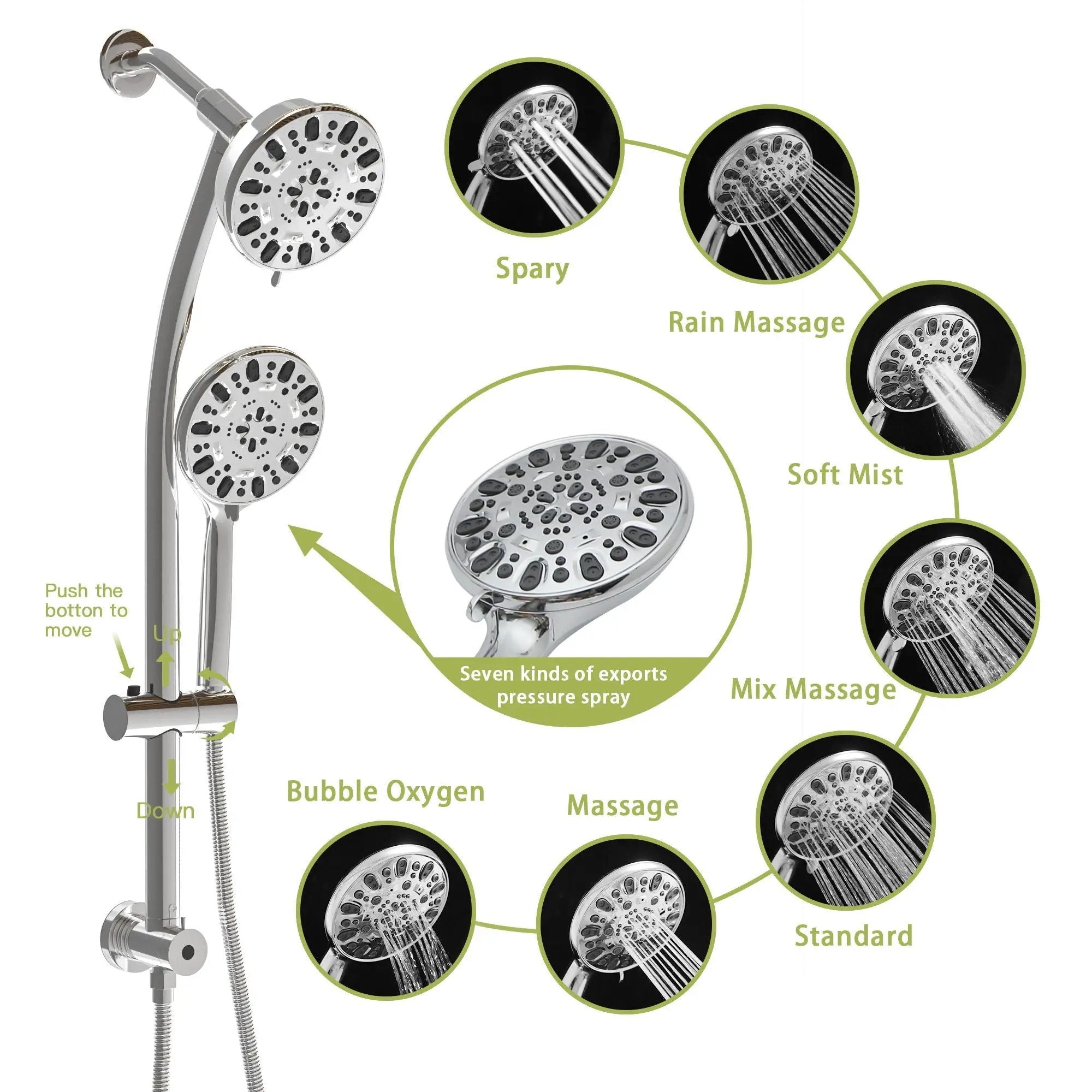 Multi Function Dual Shower Head Shower System With 4.7" Rain Showerhead, 7 Function Hand Shower, Adjustable Slide Bar by HouseOfZazla