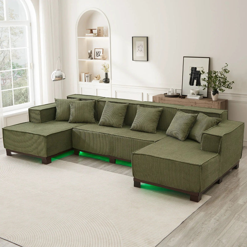 U-Shaped Sectional Sofa With RGB LED Light Strip And 6 Pillows by HouseOfZazla