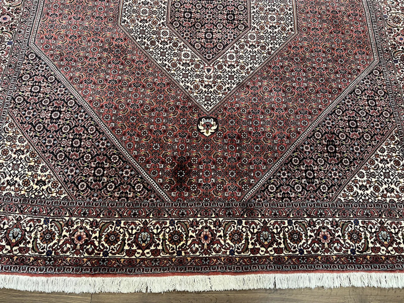 Wonderful Persian Bidjar Rug 7x8 ft, Almost Square Oriental Carpet, Herati Mahi, Highly Detailed, Ivory Red Navy Blue, Very Fine Handmade Bijar Rug by Jewel Rugs