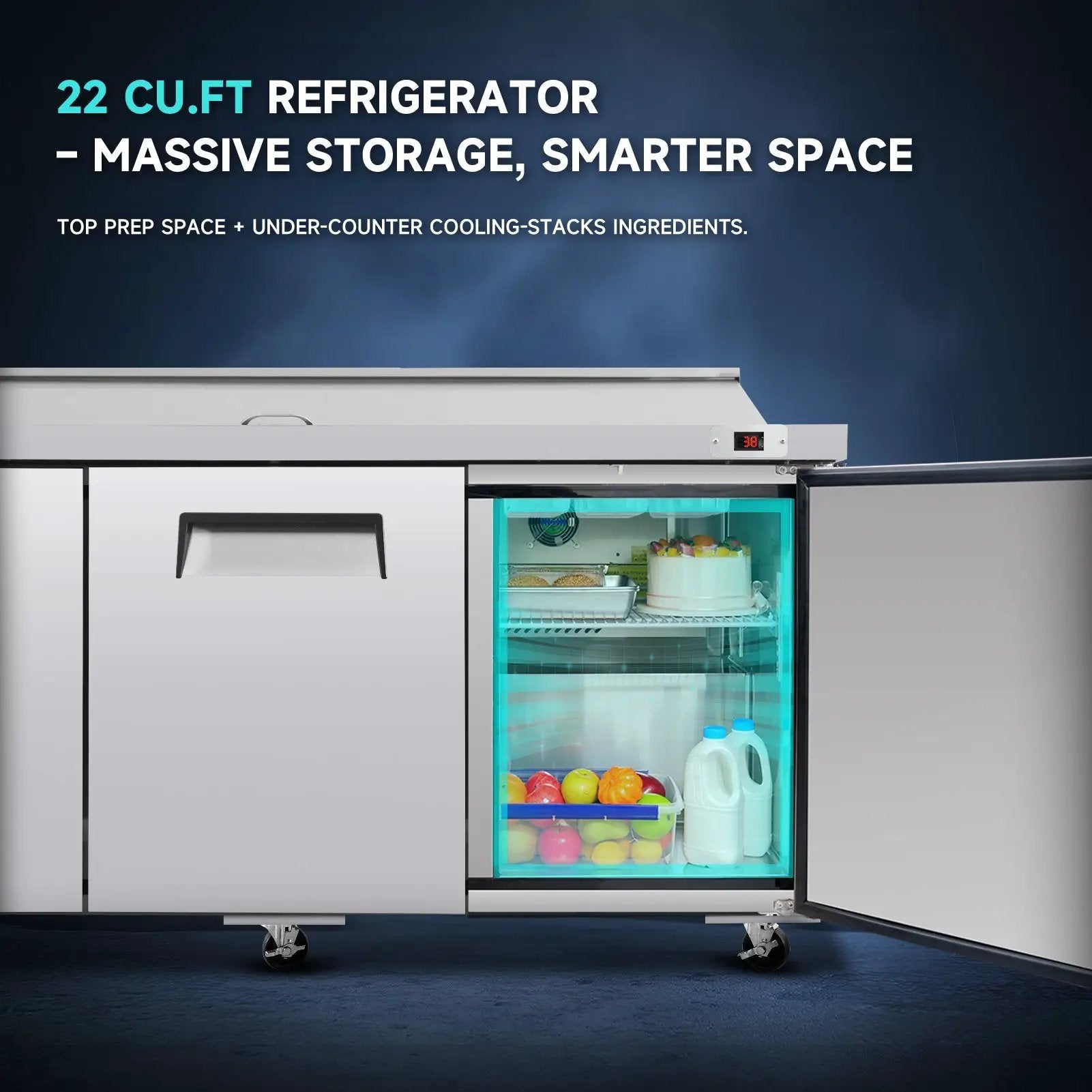 72" Width Commercial Refrigerators Sandwich & Salad Prep Table with a Butcher Block Cutting Board by Chery Industrial