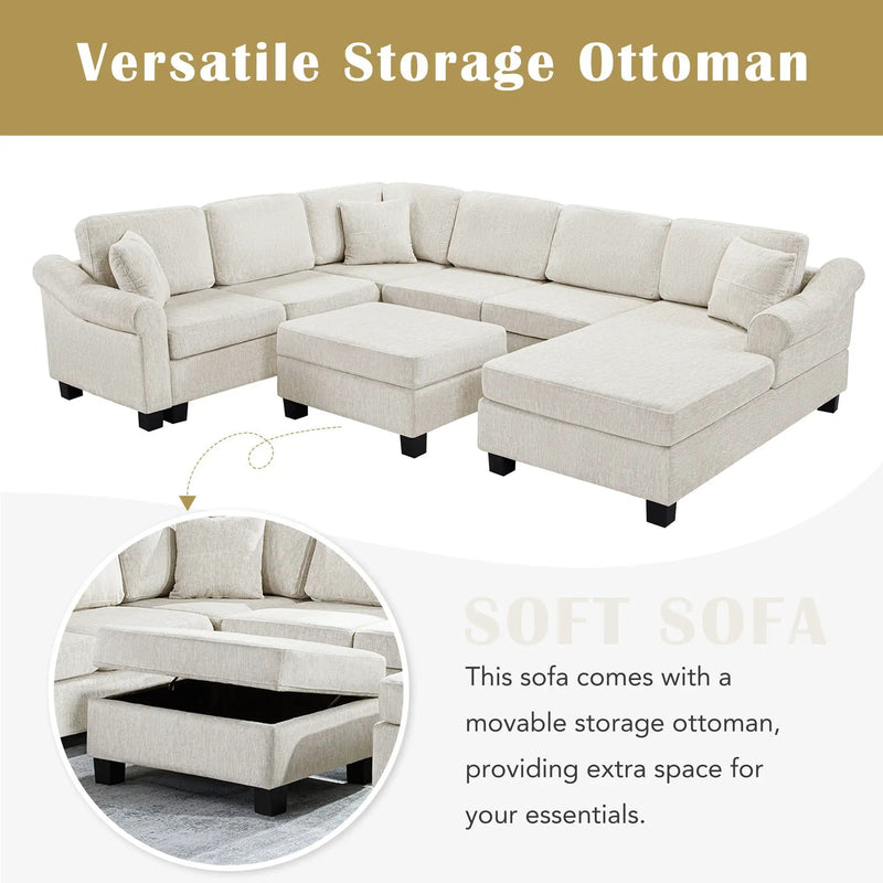 Contemporary U - Shaped Sectional Sofa With Movable Storage Ottoman by HouseOfZazla
