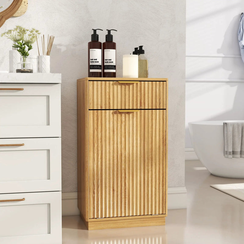 Tilt Out Trash Can Cabinet With Wave Textured Drawer & Pull Out Bin by Unique Piece Furniture