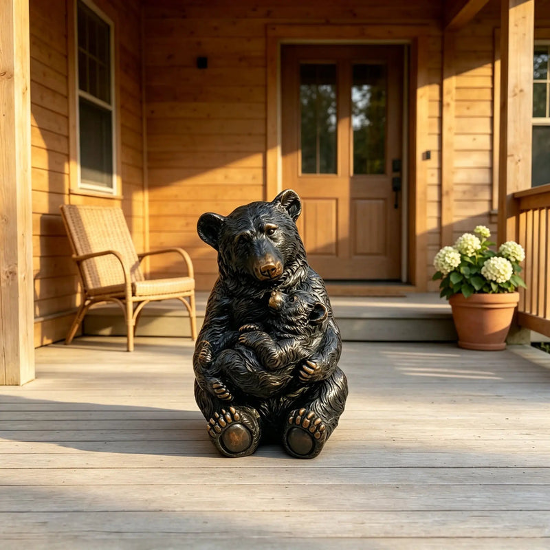 14" Tall Mother Bear Hugging Cub Garden Statue by HouseOfZazla