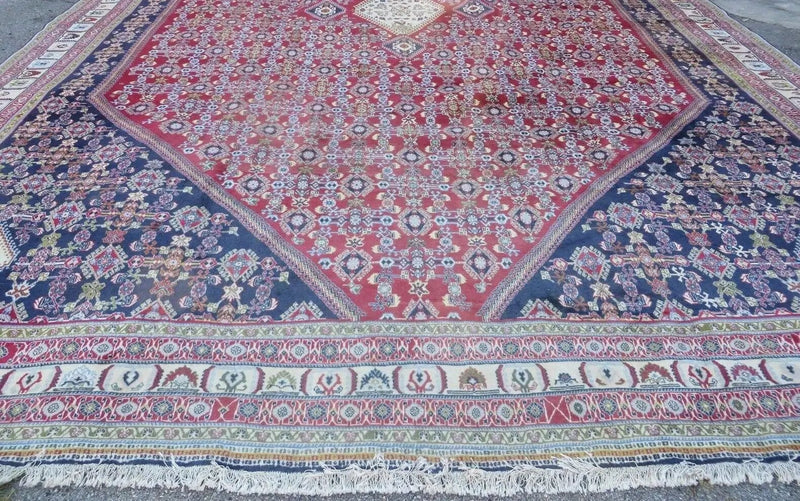 Oversized Persian Shiraz Tribal Rug 13x19, Palace Sized Oriental Carpet, Handmade Hand-Knotted X Large Rug, Red Blue Cream, Allover Herati Pattern by Jewel Rugs