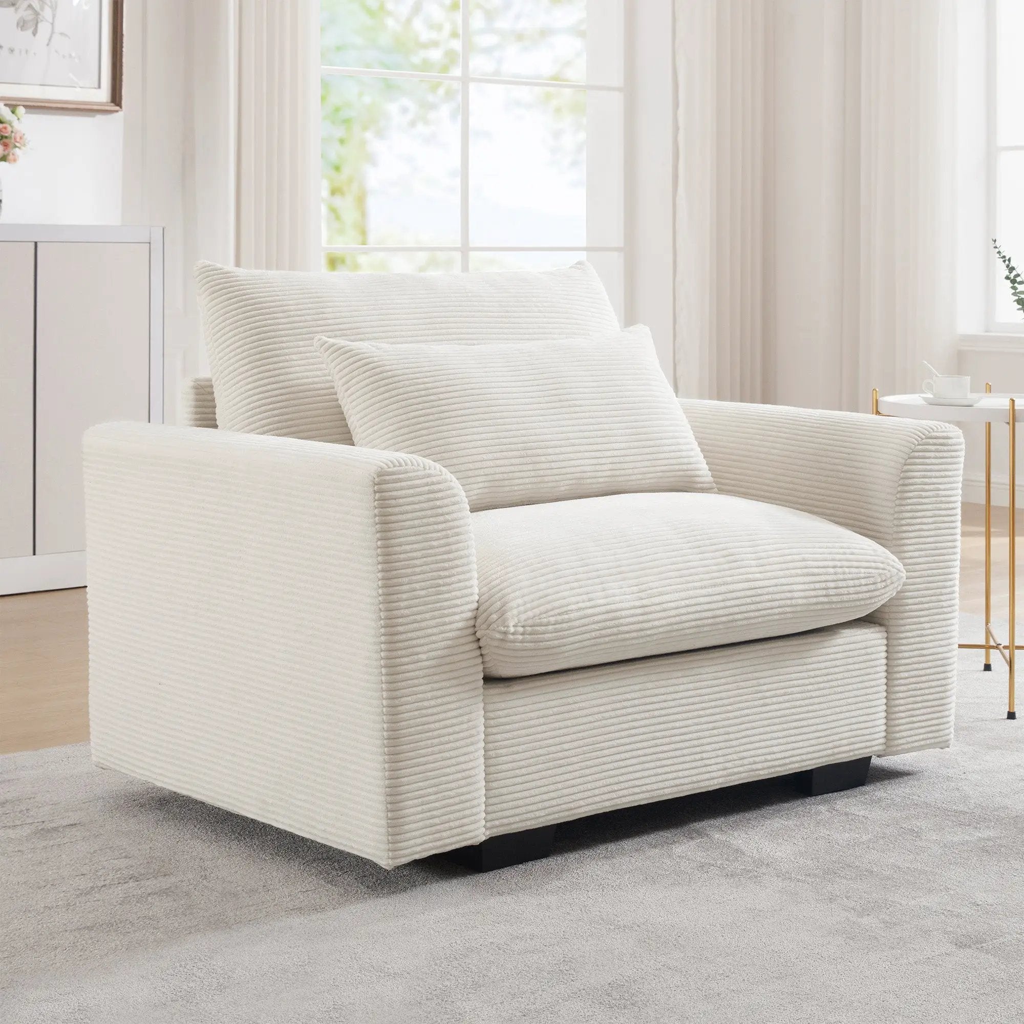 Beige Corduroy Deep Seat Single Sofa Accent Chair by HouseOfZazla