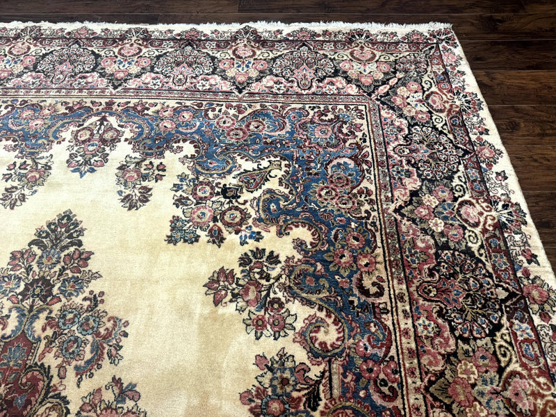 Persian Sarouk Rug 9x12, Ivory & Blue, Semi Open Field by Jewel Rugs