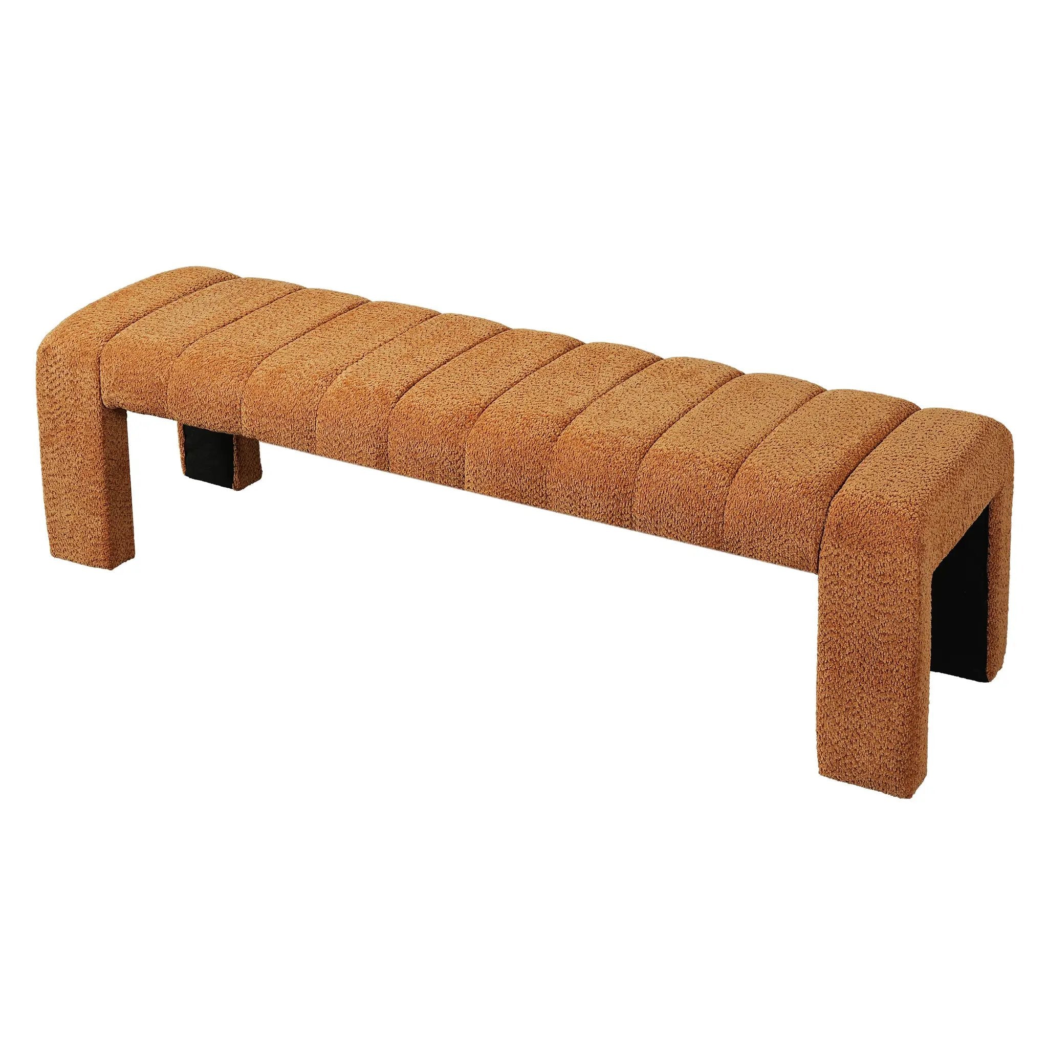 63-Inch Modern Minimalist Multi-Functional Boucle Bench in Orange by HouseOfZazla