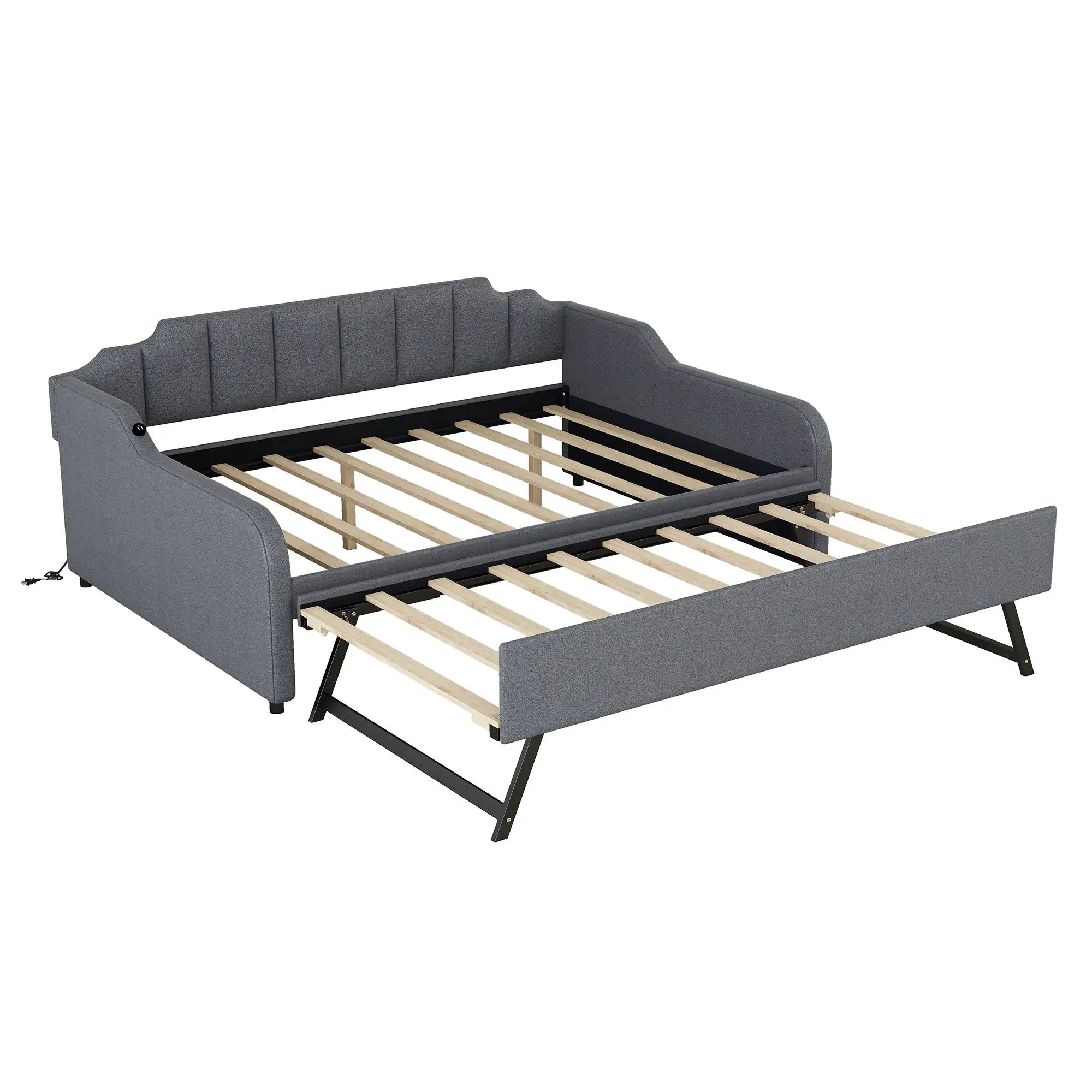 Full Size Upholstered Daybed With Trundle And USB Charging - Gray by Unique Piece Furniture