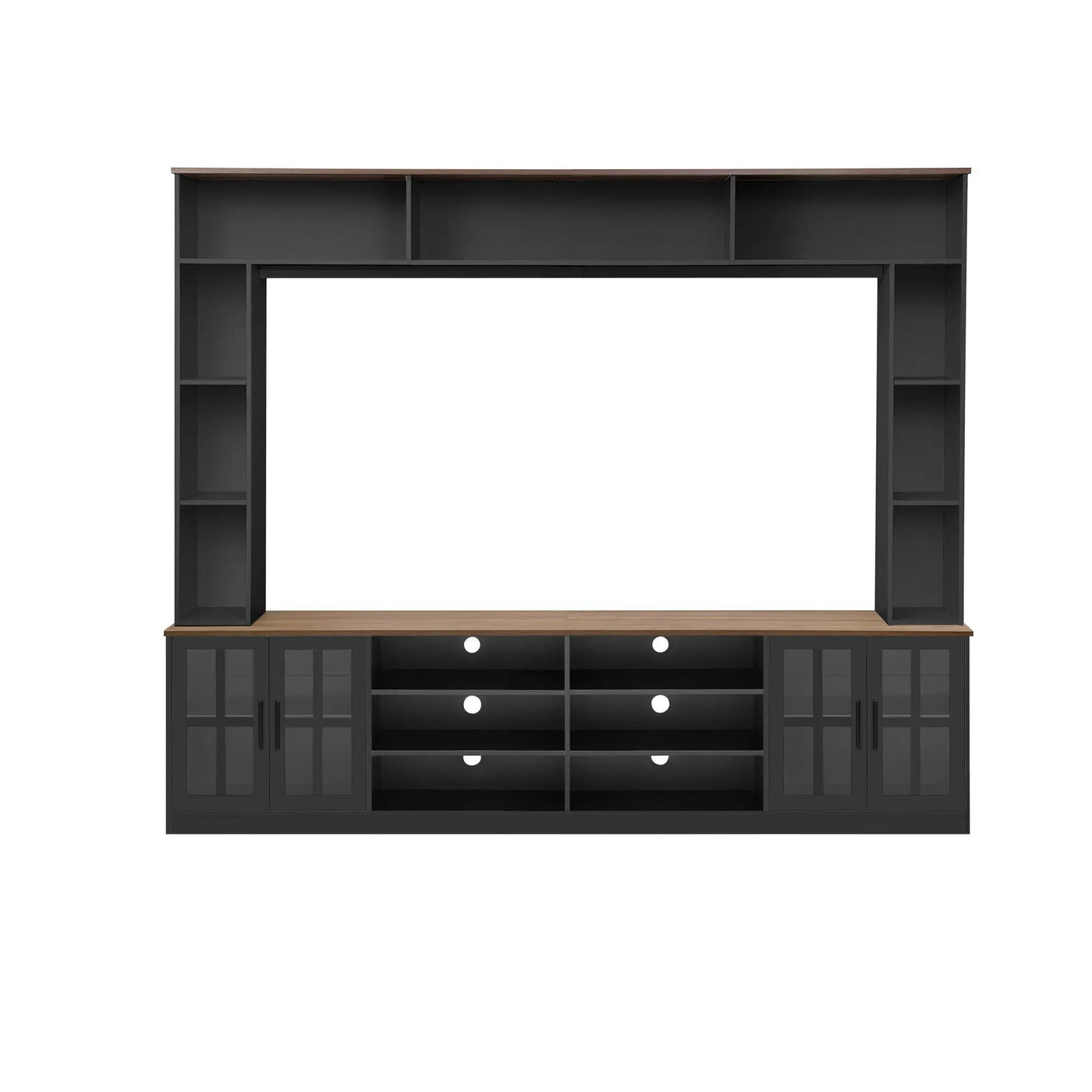 Wall Unit Entertainment Center With Bookshelves For TVs Up To 80", Tempered Glass Doors And Adjustable Shelves by Unique Piece Furniture