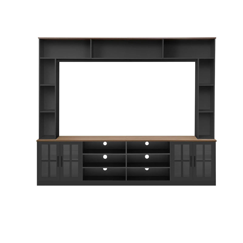 Wall Unit Entertainment Center With Bookshelves For TVs Up To 80", Tempered Glass Doors And Adjustable Shelves by Unique Piece Furniture
