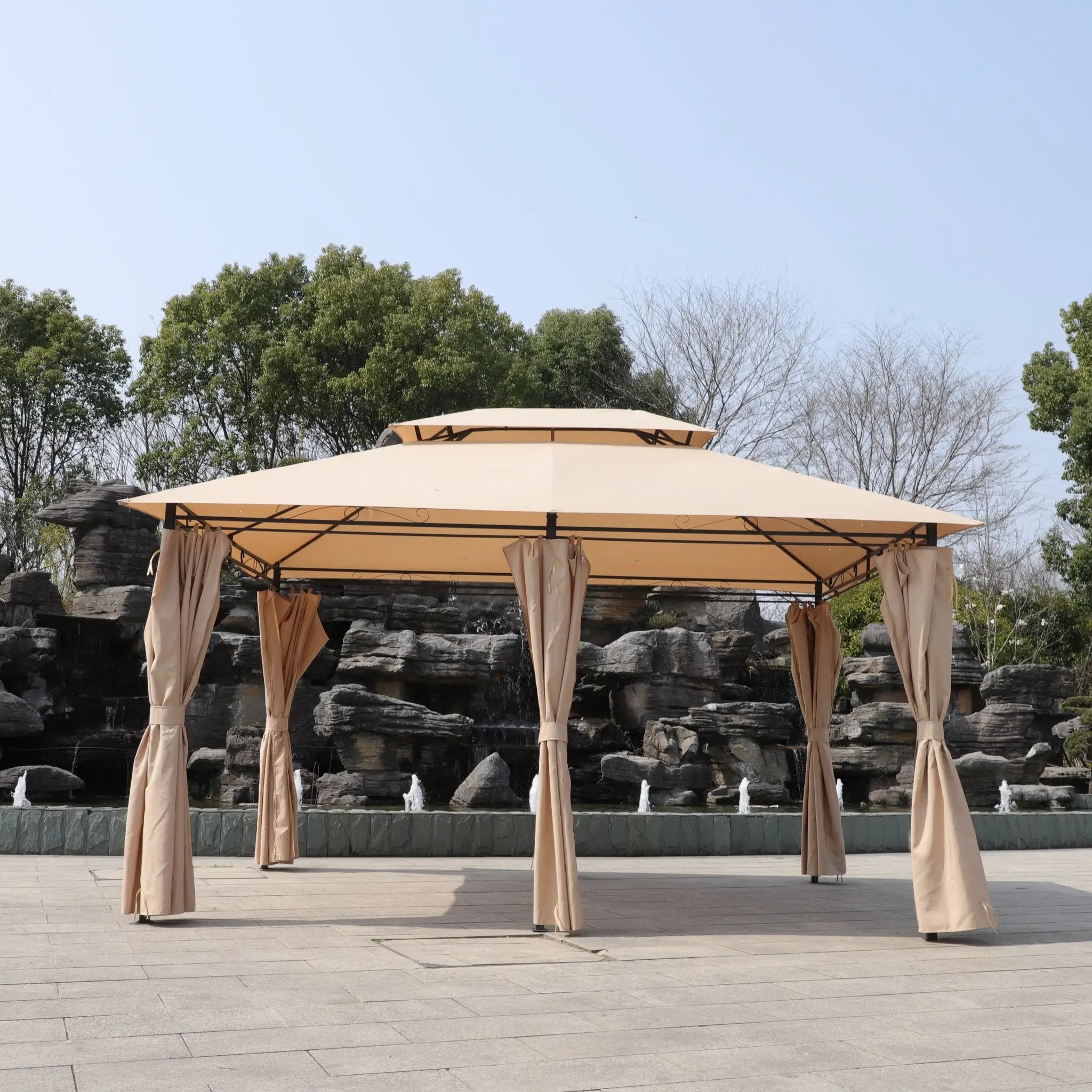 Khaki Outdoor Patio Gazebo Canopy Tent with Ventilated Double Roof by HouseOfZazla
