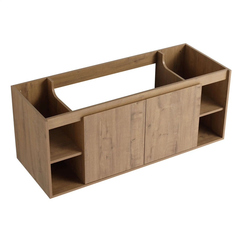 Modern 48" Wall Mounted Bathroom Vanity With Double Resin Sink And Storage Rack Soft Close Doors - Imitative Oak by HouseOfZazla