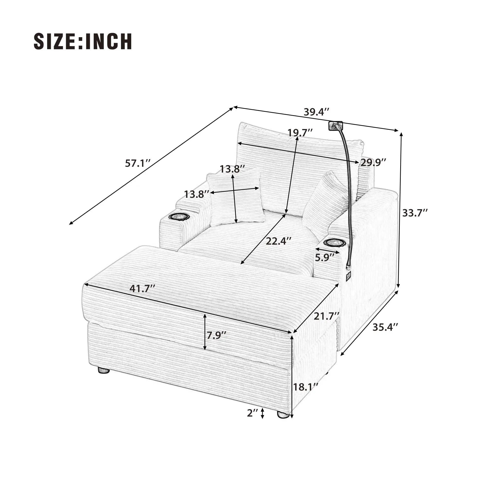 Modern Style Loveseat Sofa Sectional Sofa Couch With Storage Space, A Movable Ottoman, Two USB Ports, Two Cup Holders, A Phone Holder For Living Room by HouseOfZazla