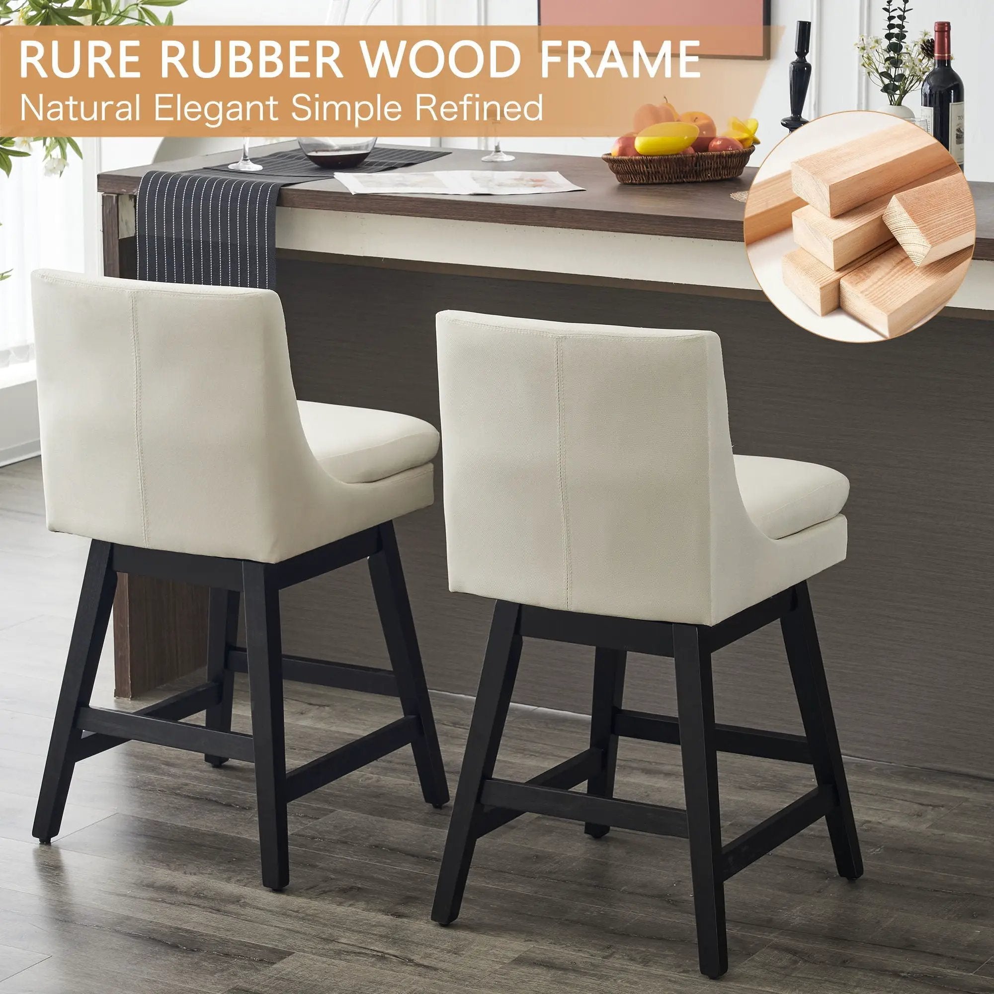 Upholstered Swivel Bar Stools With Ergonomic Design (Set of 2) - Cream White by HouseOfZazla