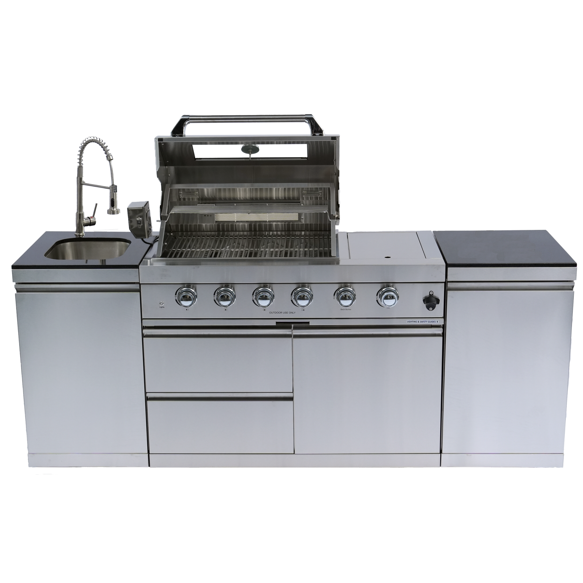 85" 4-Burner 72,000 BTU Silver Outdoor Kitchen Island Grill + Side Burner + Storage Cabinets & Drawers by Chery Industrial
