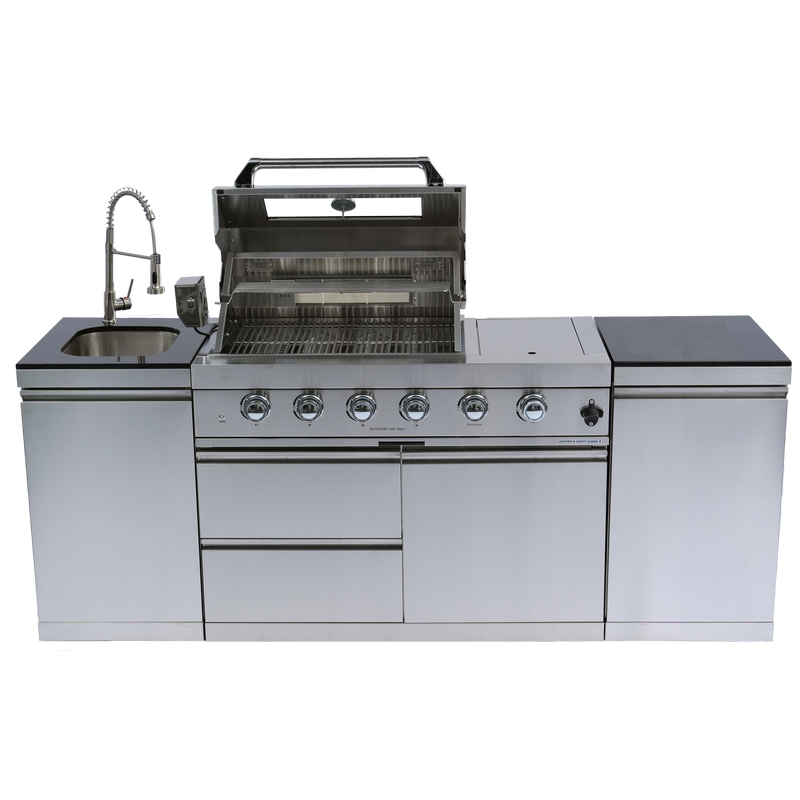 85" 4-Burner 72,000 BTU Silver Outdoor Kitchen Island Grill + Side Burner + Storage Cabinets & Drawers by Chery Industrial