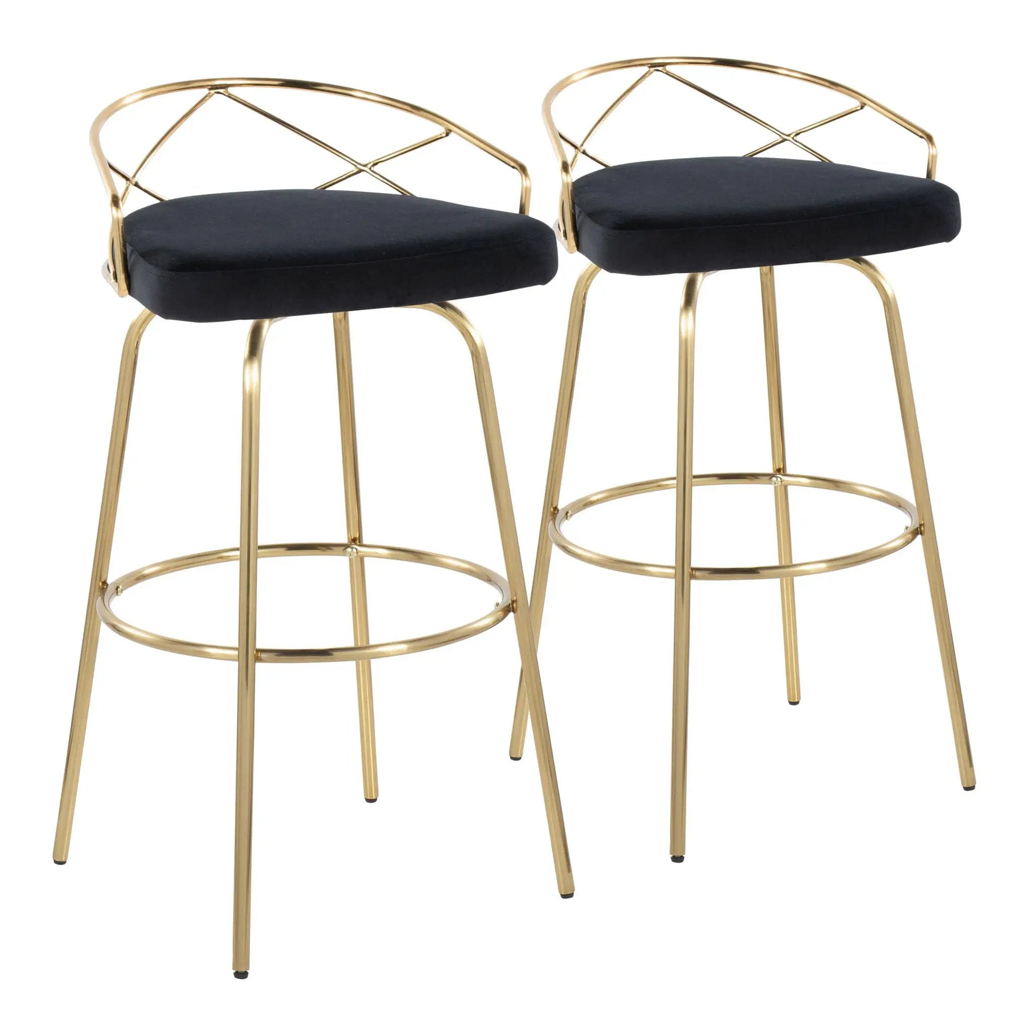 Charlotte - Glam Glam / Art Deco Fixed Height Barstool With Swivel With Round Footrest (Set of 2) by HouseOfZazla