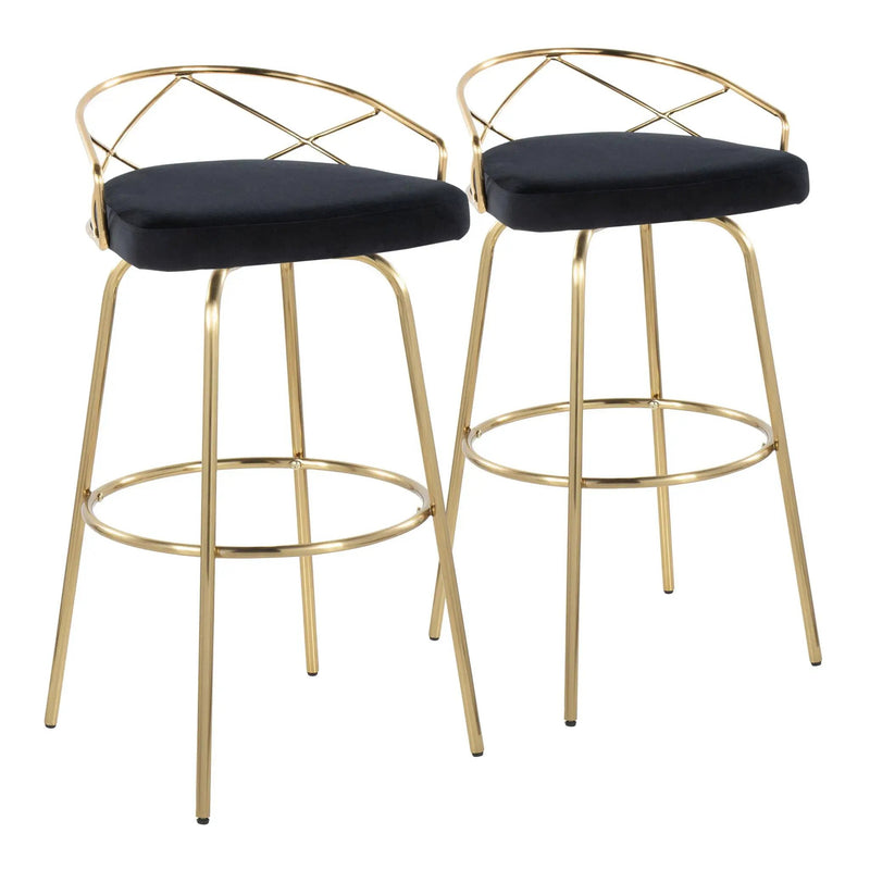 Charlotte - Glam Glam / Art Deco Fixed Height Barstool With Swivel With Round Footrest (Set of 2) by HouseOfZazla