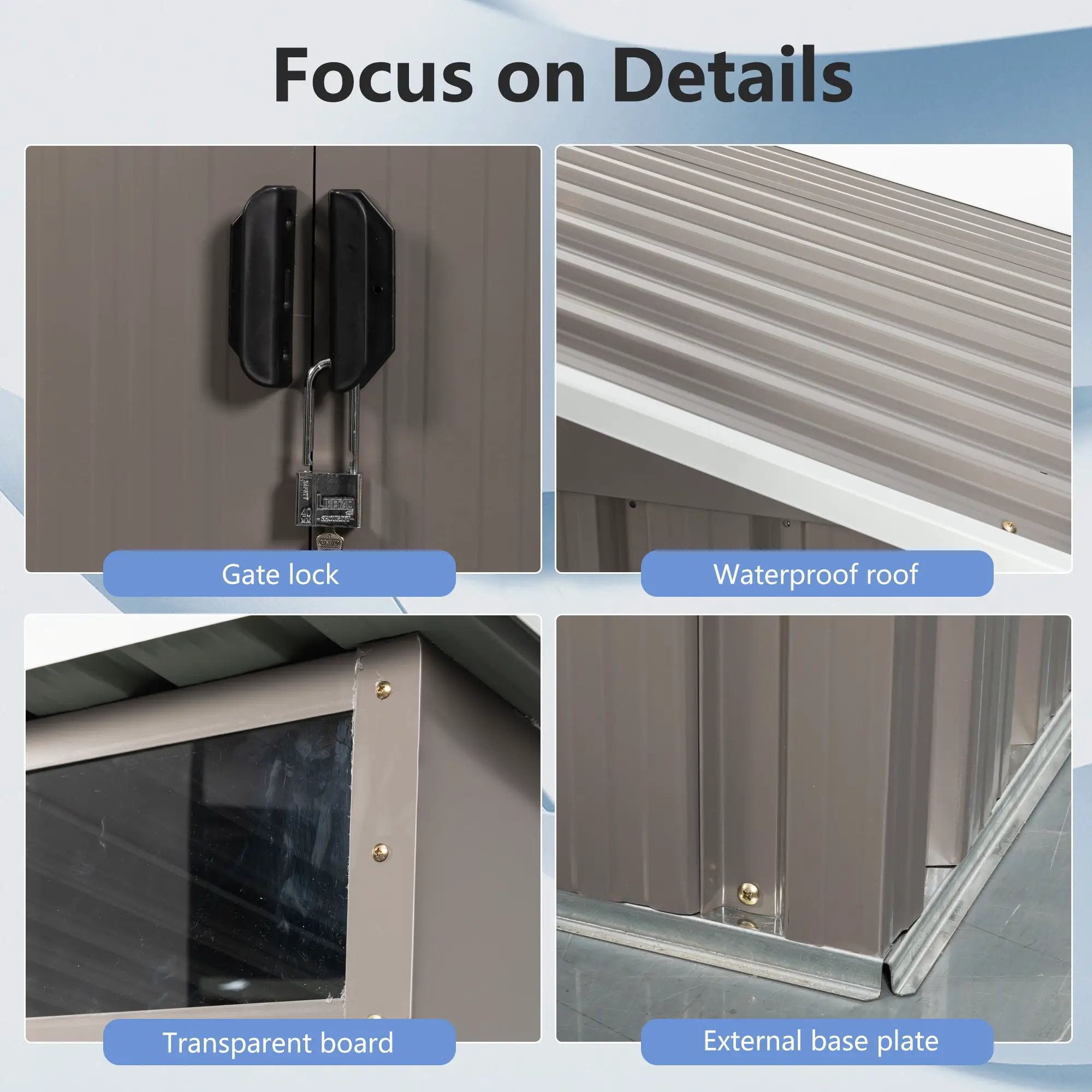 Outdoor Metal Storage Shed With Window Transparent Plate W540S00011 - Gray by HouseOfZazla