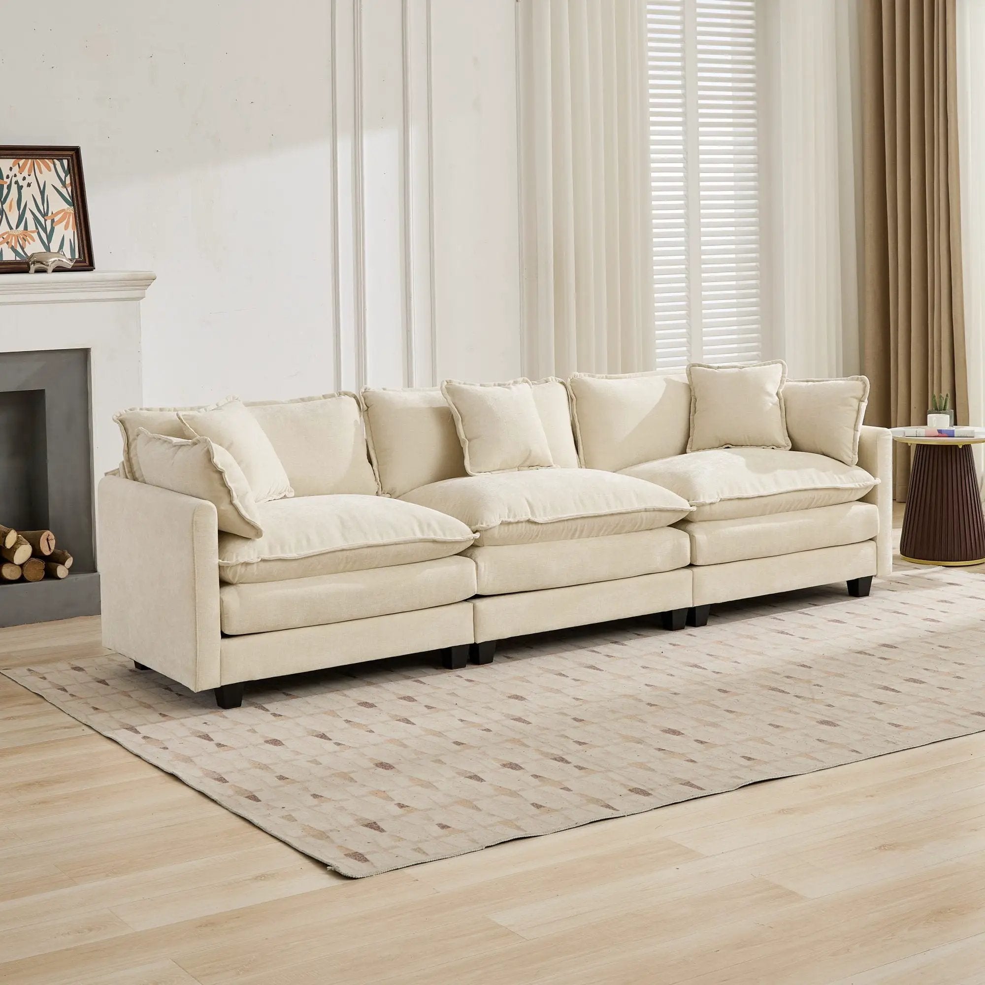 Cloud3 Seats Sofa (Ottoman is not included)Chenille Fabric in Beige by BLAKHOM