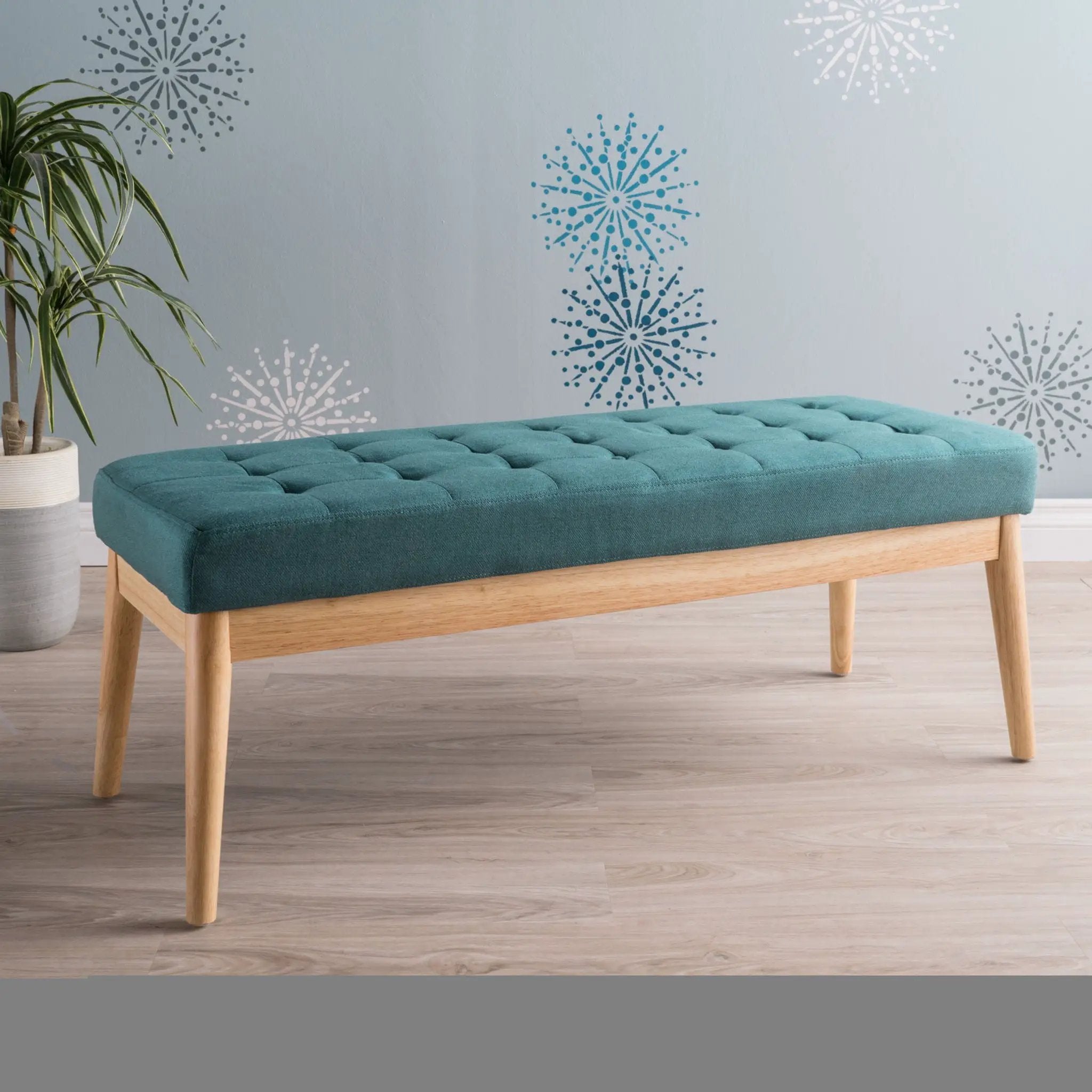 Vibratory Button Tufted Upholstered Ottoman with Splayed Wooden Legs by HouseOfZazla