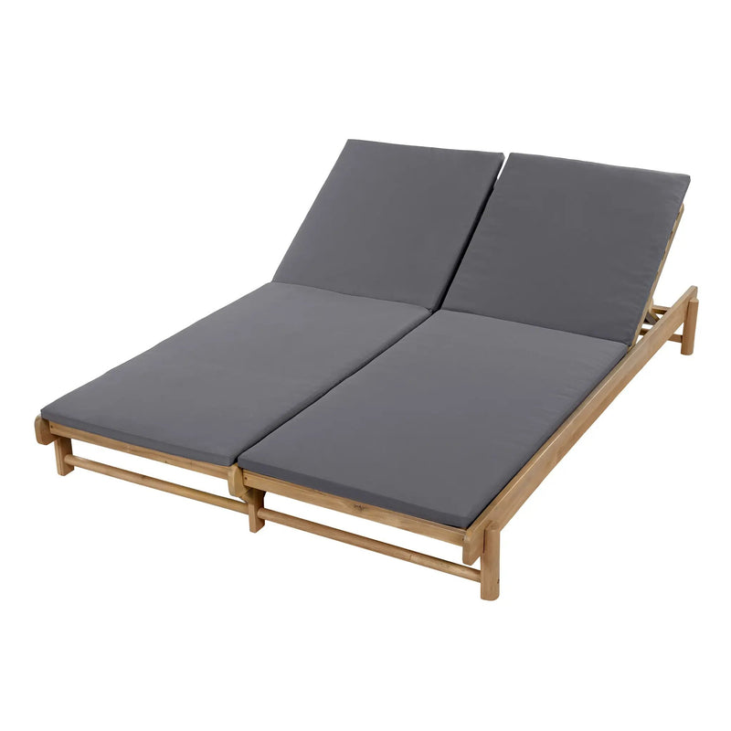 Light Teak Acacia Wood Double Chaise Lounger Set by HouseOfZazla