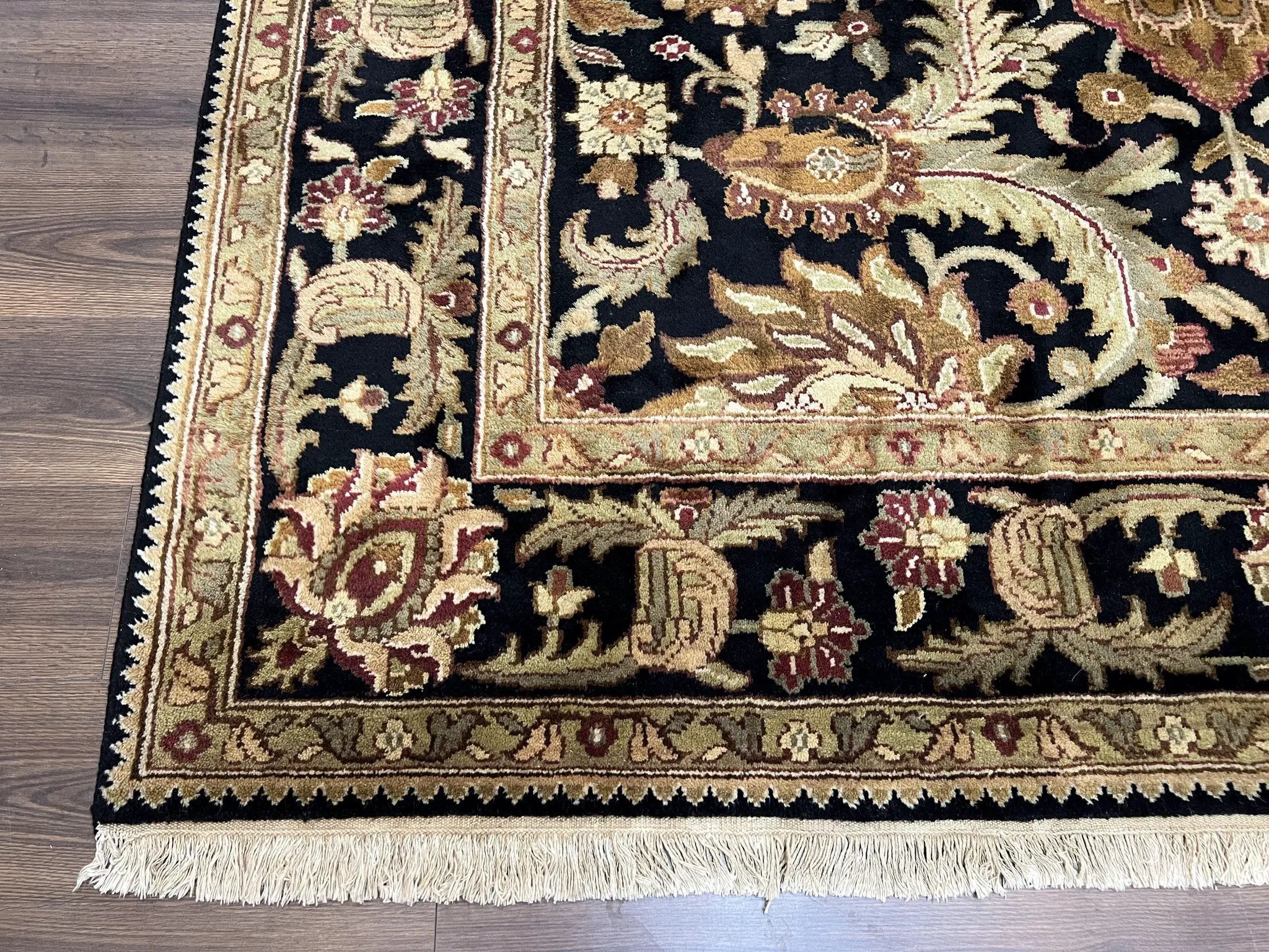 Indo Mahal Sultanabad Rug 8x11, Vintage Indian Oriental Carpet, Wool Handmade Floral Rug 8 x 11 ft, Black Beige Tan, Large Flowers Allover by Jewel Rugs