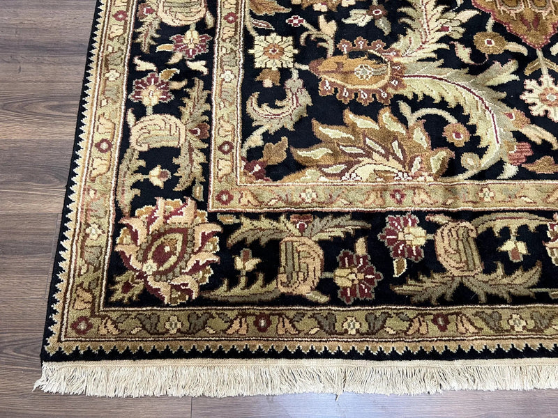 Indo Mahal Sultanabad Rug 8x11, Vintage Indian Oriental Carpet, Wool Handmade Floral Rug 8 x 11 ft, Black Beige Tan, Large Flowers Allover by Jewel Rugs