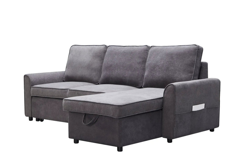 Modern Modular L-Shaped Sofa Bed with Chaise Dark Grey Linen by HouseOfZazla