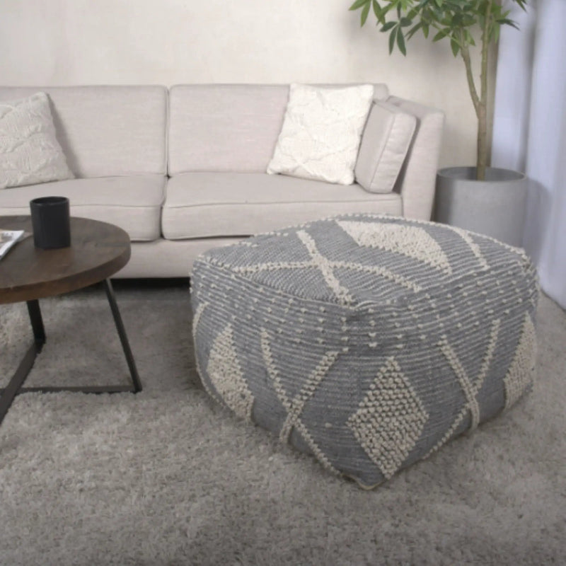 Diamond - Handcrafted Faux Yarn Pouf - Ivory / Gray by Unique Piece Furniture
