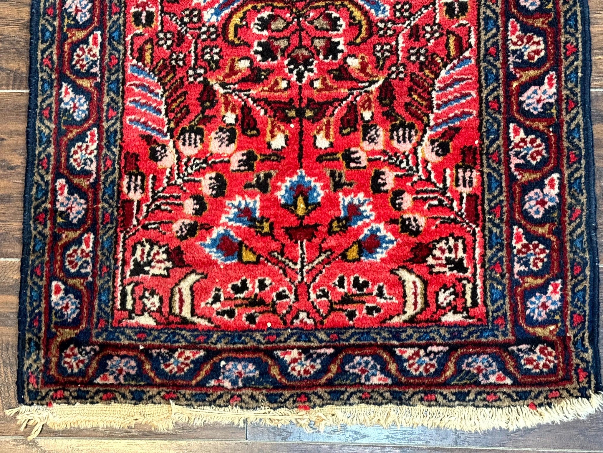 Small Antique Persian Tribal Rug 2x3, Red, Floral, Handmade, Hamadan Rug by Jewel Rugs