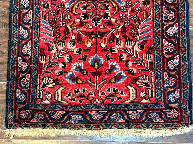 Small Antique Persian Tribal Rug 2x3, Red, Floral, Handmade, Hamadan Rug by Jewel Rugs