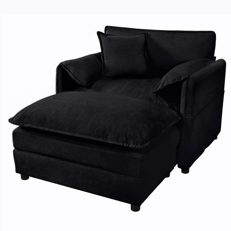 Oversized Chair With Movable Ottoman, Soft Upholstered Lounge Chair by HouseOfZazla