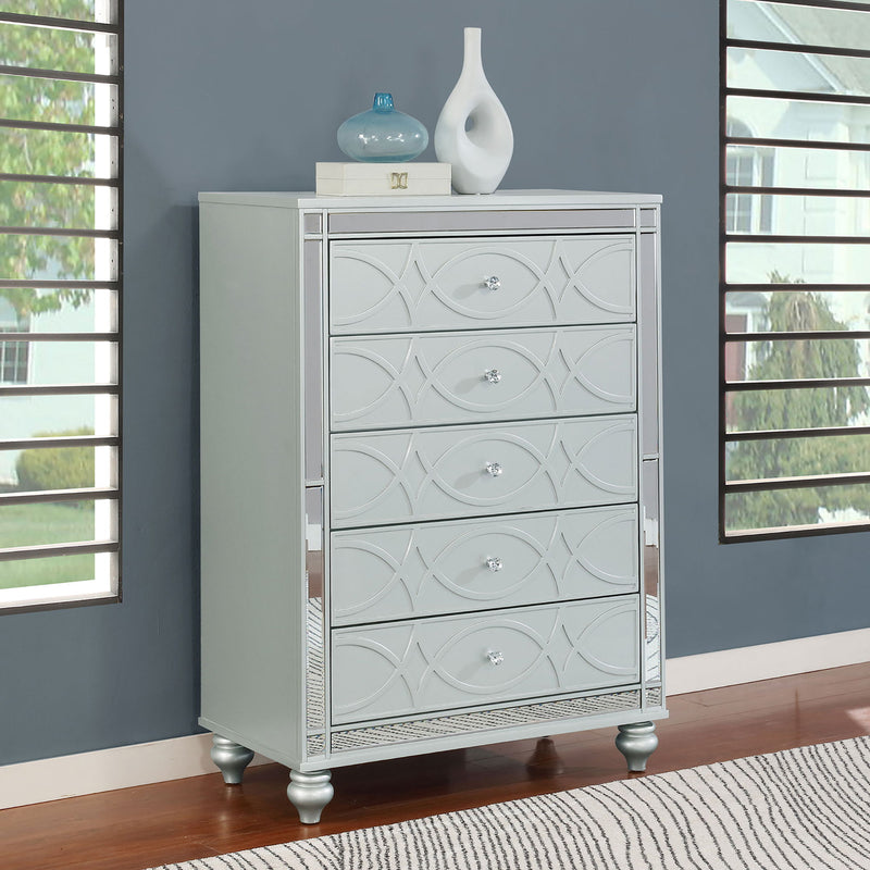 Arabesque - 5 Drawer Bedroom Chest - Silver by HouseOfZazla