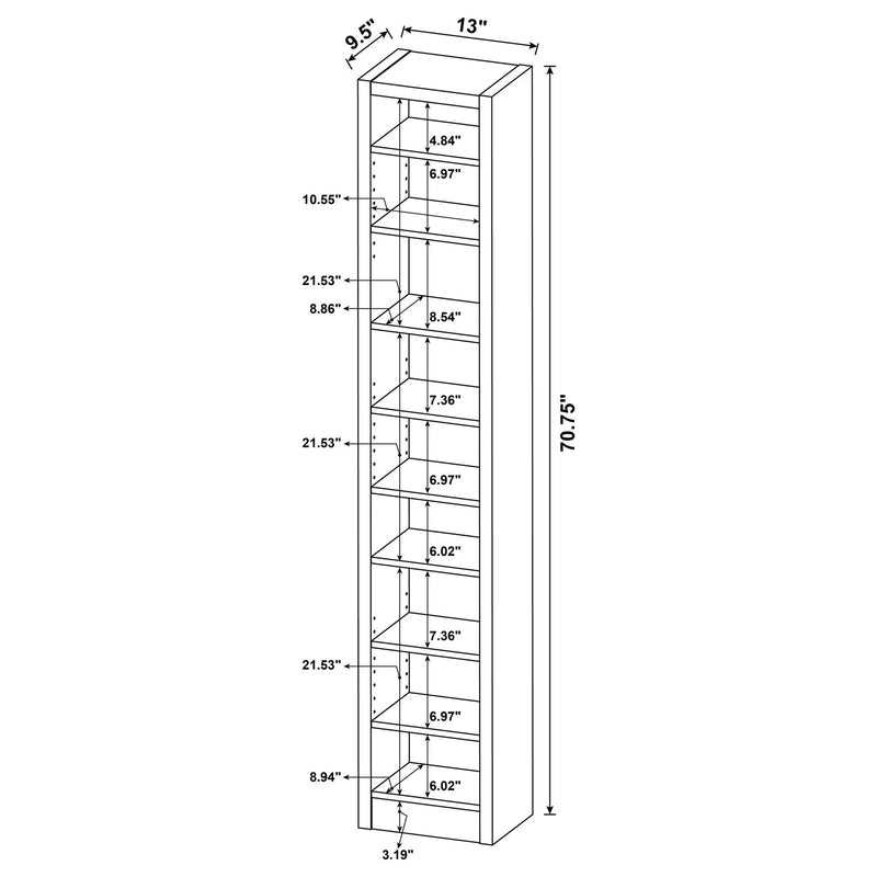 Rectangular Bookcase Tall Slim Storage With 9 Shelves - Brown