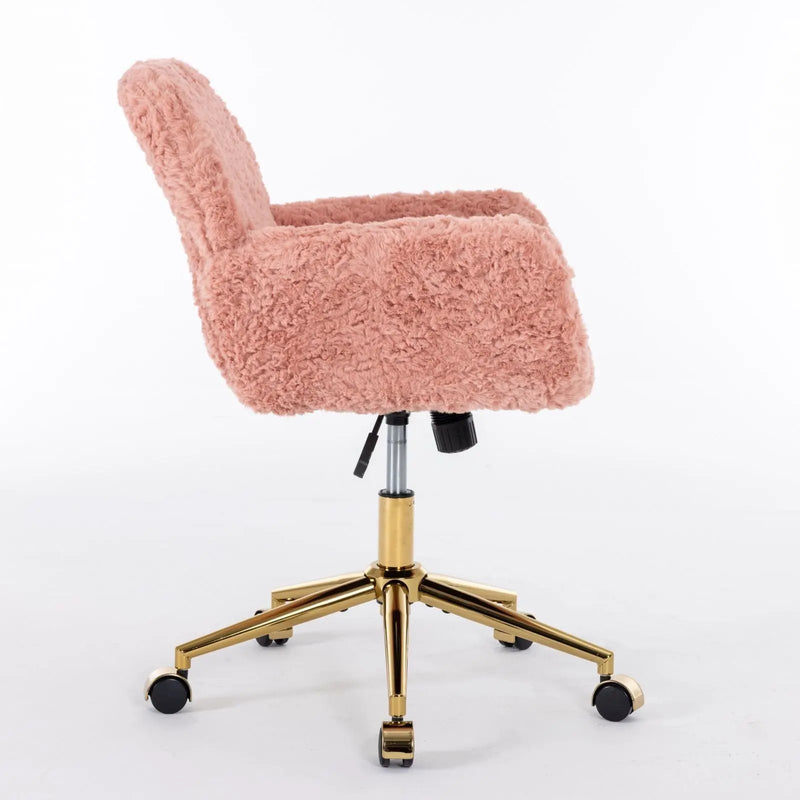 Office Chair, Artificial Rabbit Hair Home Office Chair With Metal Base, Adjustable Desk Chair Swivel Office Chair, Vanity Chair by HouseOfZazla