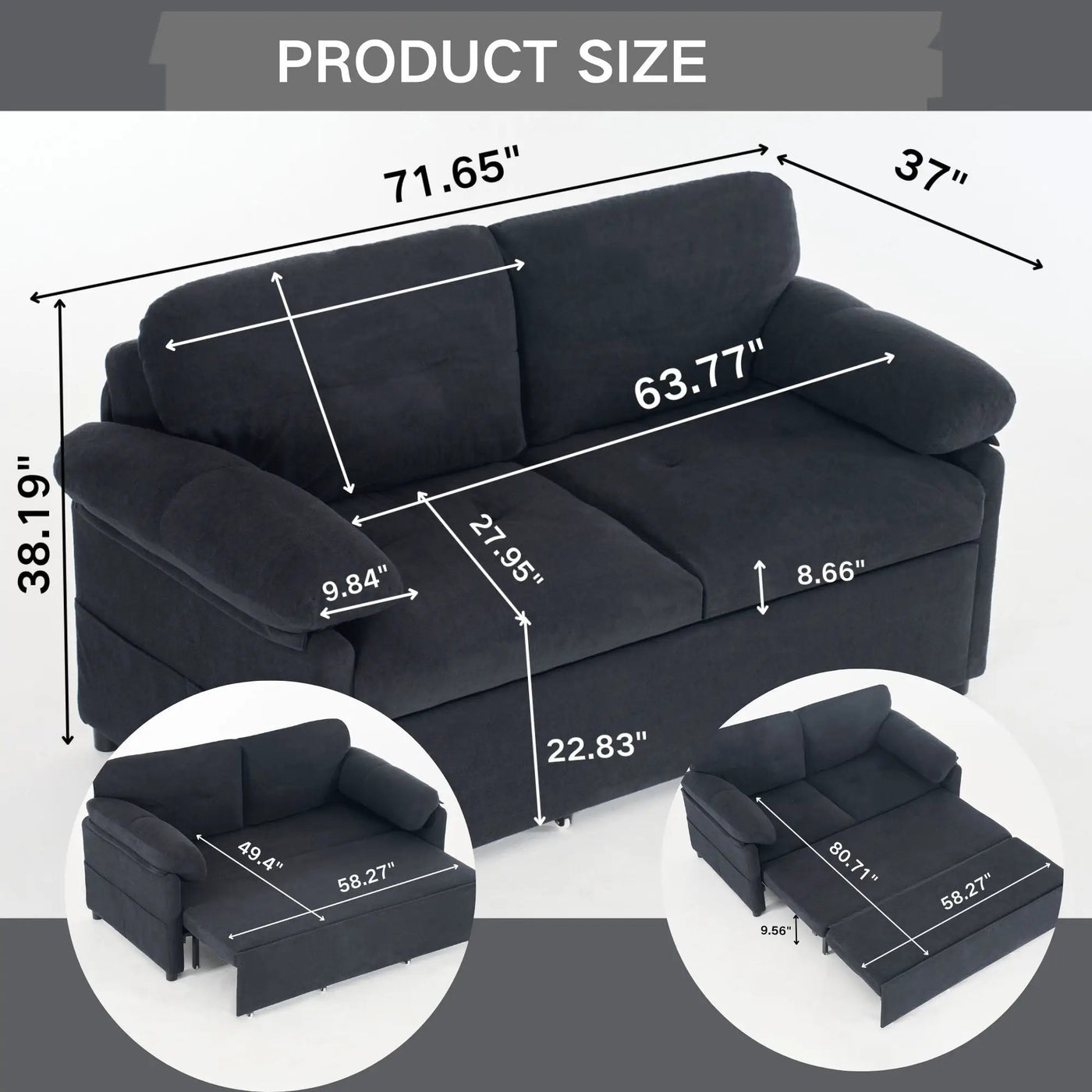 Convertible Pull Out Sofa Bed Queen Size, 3 In 1 With Side Storage by HouseOfZazla