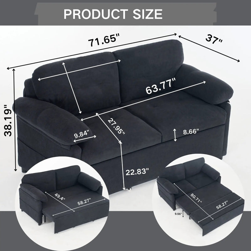 Convertible Pull Out Sofa Bed Queen Size, 3 In 1 With Side Storage by HouseOfZazla