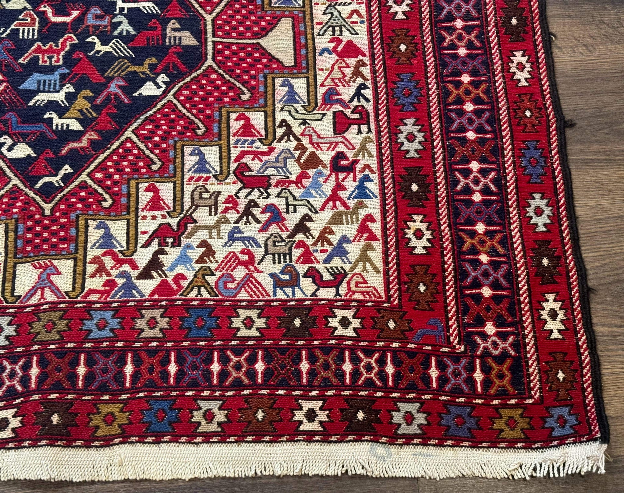 Persian Soumak Kilim Rug 4x6, Triple Medallions Tribal Pictorials, Caucasian Azerbaijani Kilim by Jewel Rugs