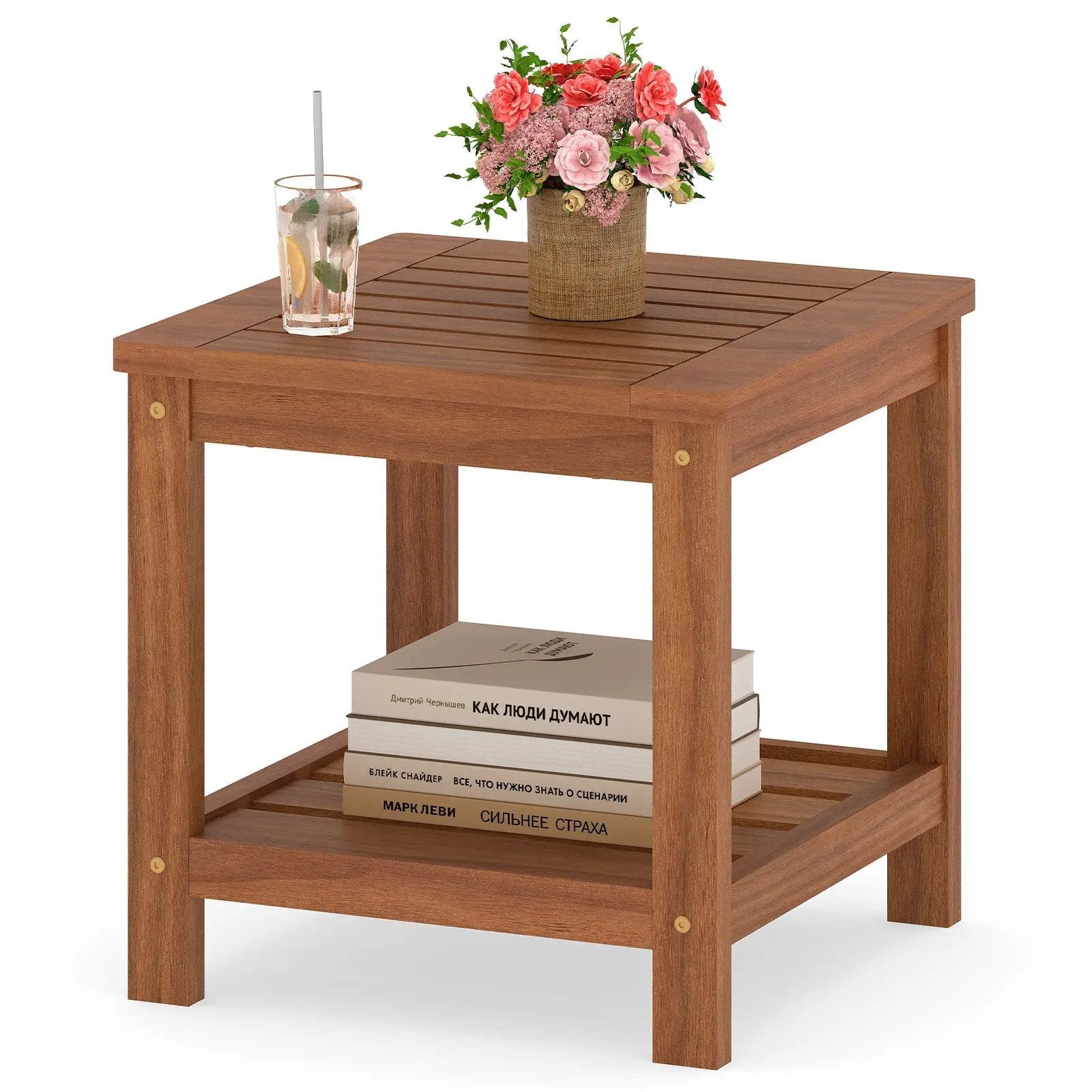 2-Tier Outdoor Side Table with Storage Shelf for Patio by DirectDeals