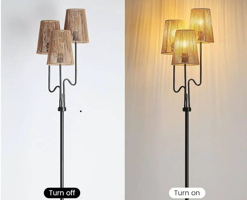 Boho Floor Lamp, 68in. Rattan Floor Lamp with Rattan Shade, 3 Light Tree Standing Lamp for Bedroom,Nursery, E26 Socket, Living Room Floor Lamp for Rus by Selzalot